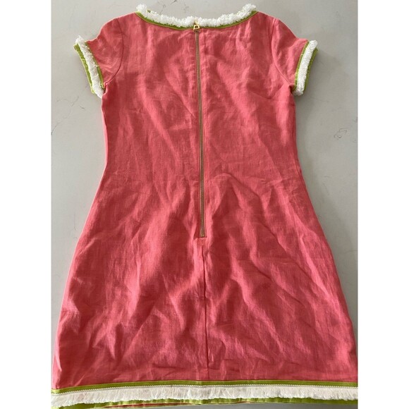 STS Sail to Sable Pink Dress/Green-White Trim Short Sleeve Size 6 Linen Lined - Picture 6 of 8
